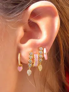 5Pcs Exquisite 24K Gold Plated Cubic Zirconia Enamel Heart Drop Dangle Earrings Set For Women Zircon Stud Earrings Pack Hoop Earrings Stack