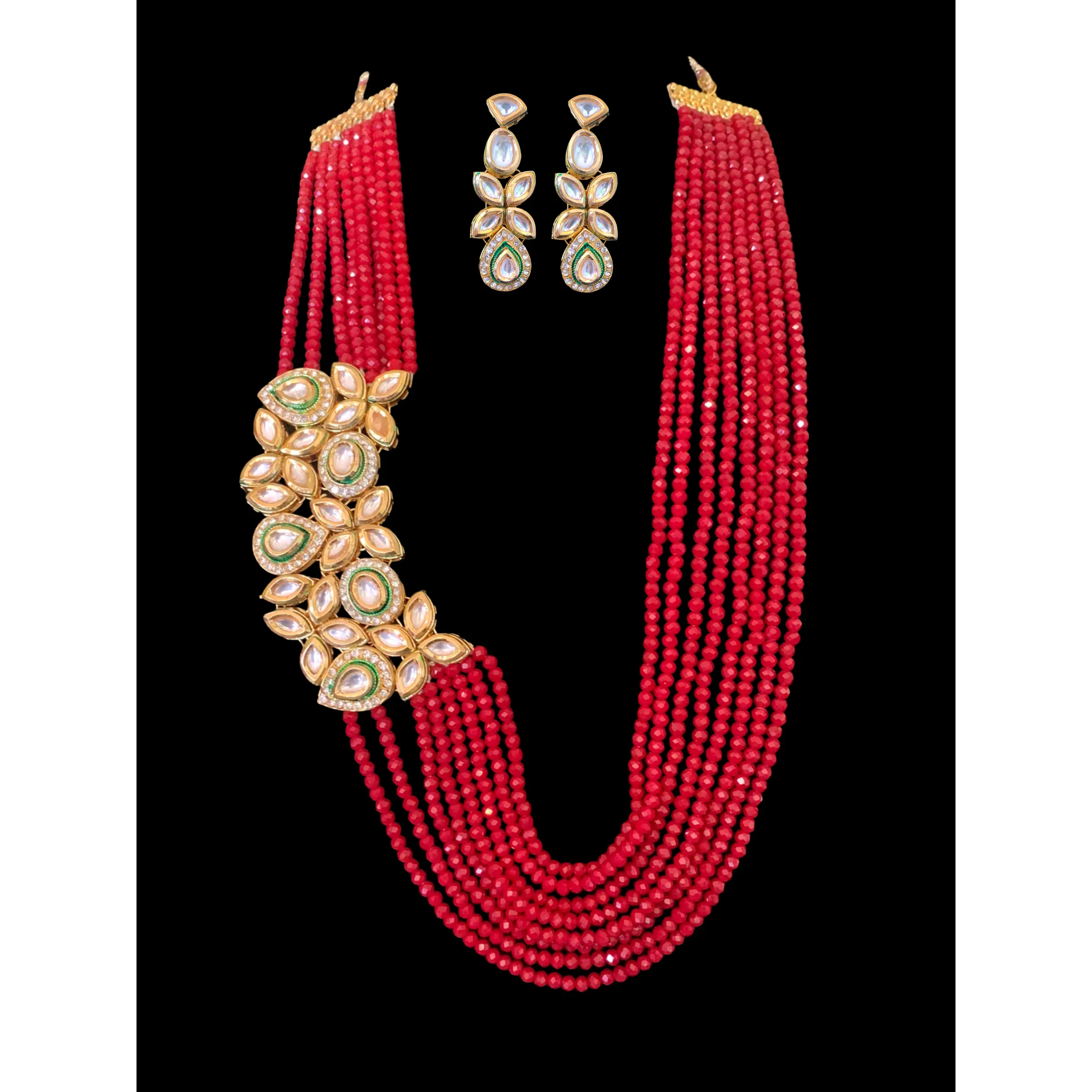 LN164 Bisma kundan set in red beads ( READY TO SHIP )
