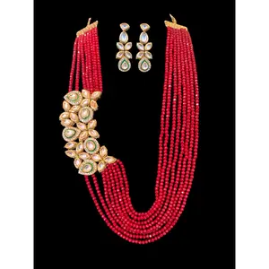 LN164 Bisma kundan set in red beads ( READY TO SHIP )