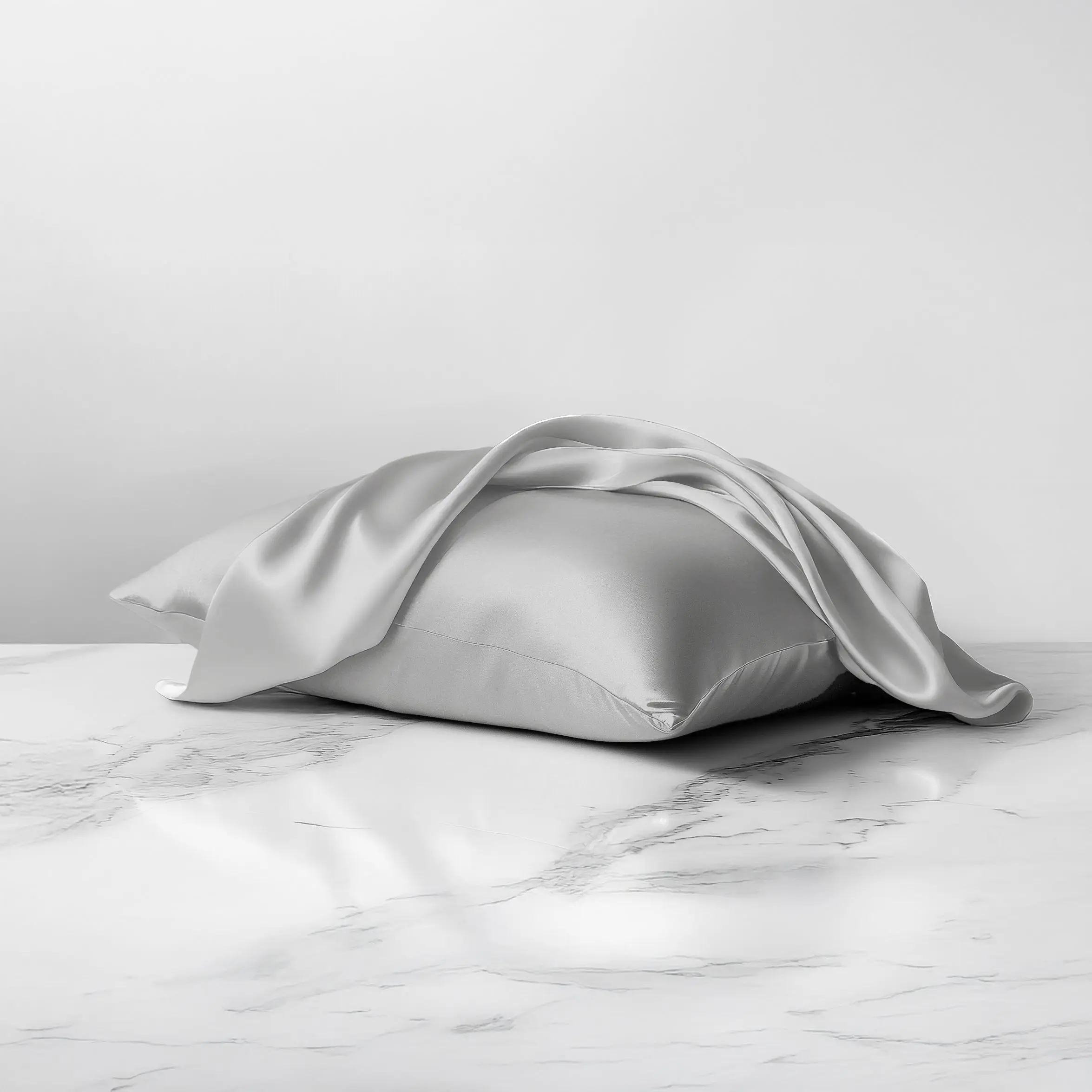 Light gray 100% silk pillowcases infused with copper