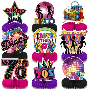 9 Set Disco 3D Honeycomb Centerpieces, Retro 70s Party Decorations, Neon Night Club Birthday Props, Vintage Hip Hop Supplies