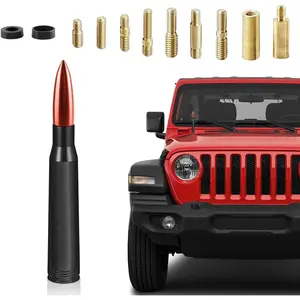 New Upgrade Car Bullet Antenna，Fits Ford，Chevrolet，GMC，SUV Truck Most Auto Cars Antenna Accessories Replacement，Made of Premium Copper Hardware and Solid Billet Aluminum，Car Accessories(Red)