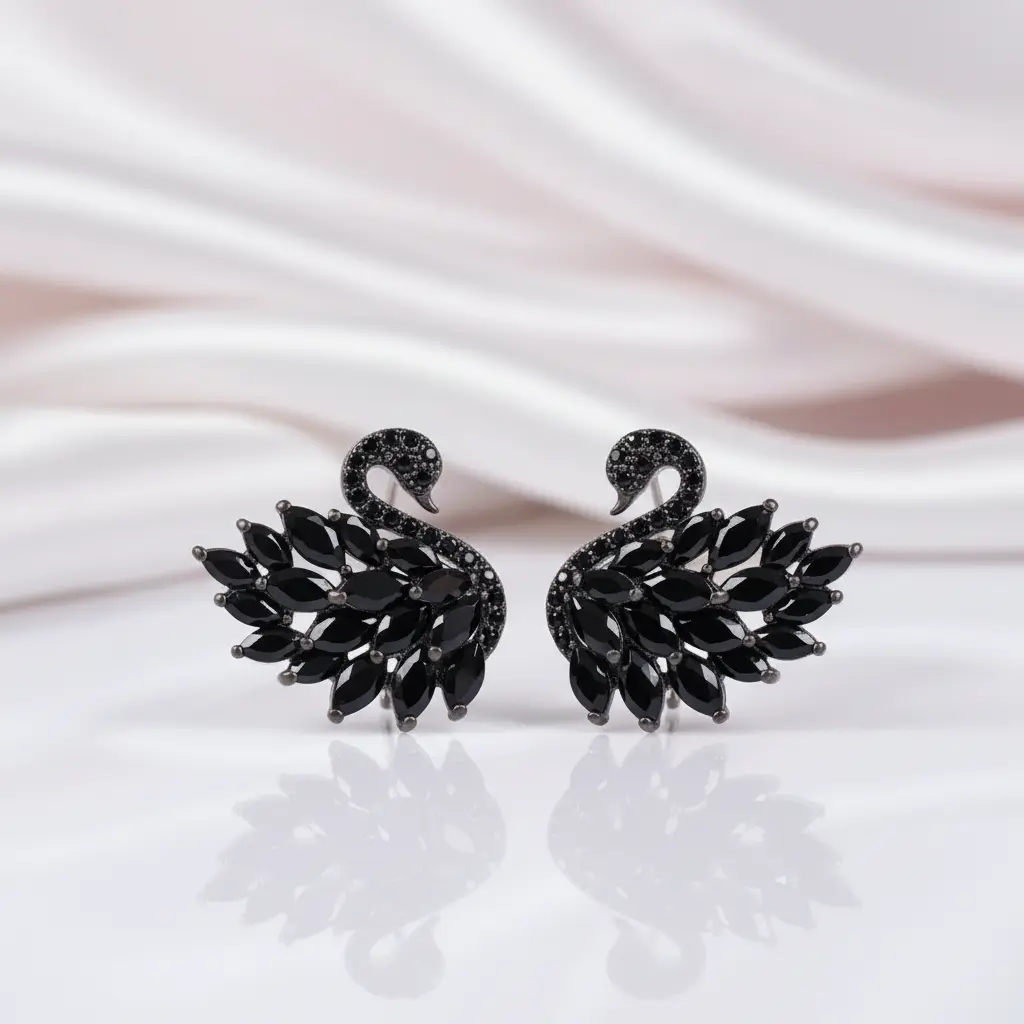 Black Diamond Option Swan Sparkling Earrings