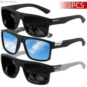 Men's 3-Pack Polarized Sports Cycling Sunglasses, Square Frame, TAC Lens, UV400 Protection, Lightweight Durable Full Coverage Eyewear for Driving, Hiking & Outdoor Activities