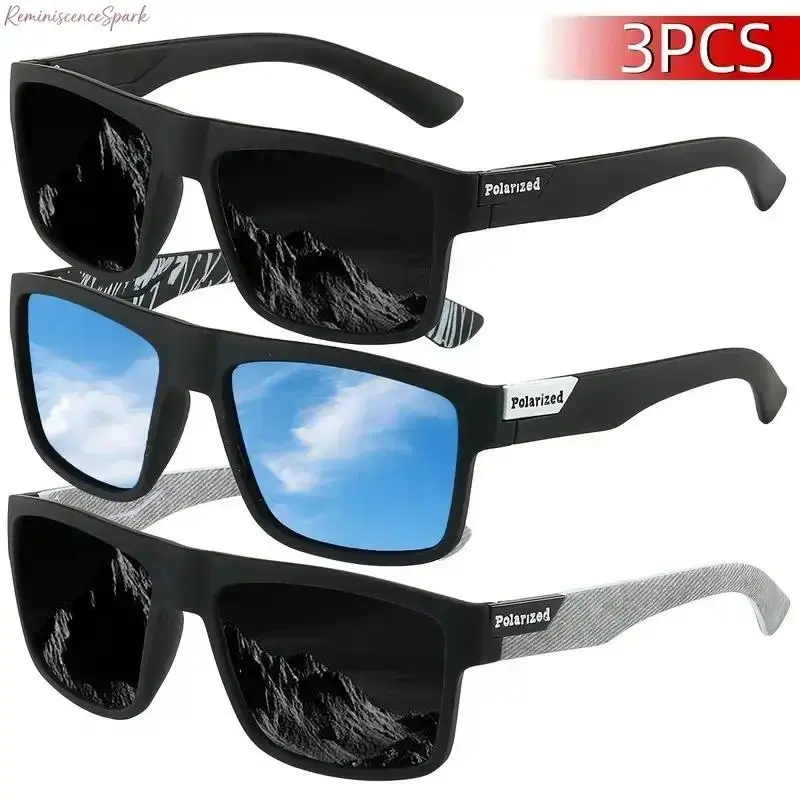 Men's 3-Pack Outdoor Sports Cycling Sunglasses - Square Lightweight Frame, TAC Lens, UV400 Sun Protection, Durable Full Coverage, Drive-Ready View, Casual for Driving, Hiking, Men's Sunglasses