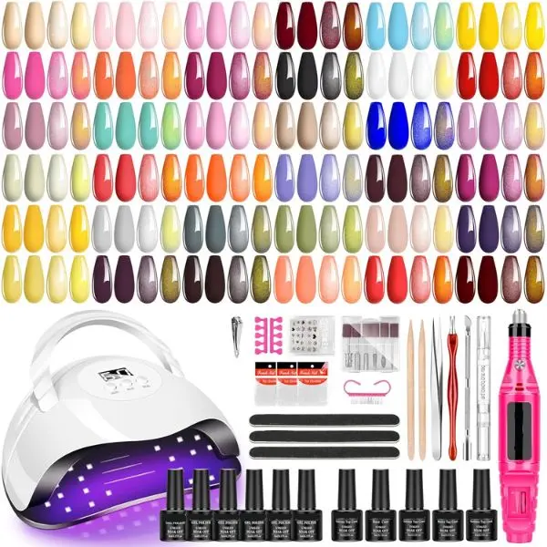 Gel Nail Polish Kit with UV LED Lamp & Nail Drill Machine 36 pcs Gel Polish Set Professional Manicure Kit with Base Coat Top Coat Nail Art Tools DIY Home Salon Starter Kit for Women & Girls