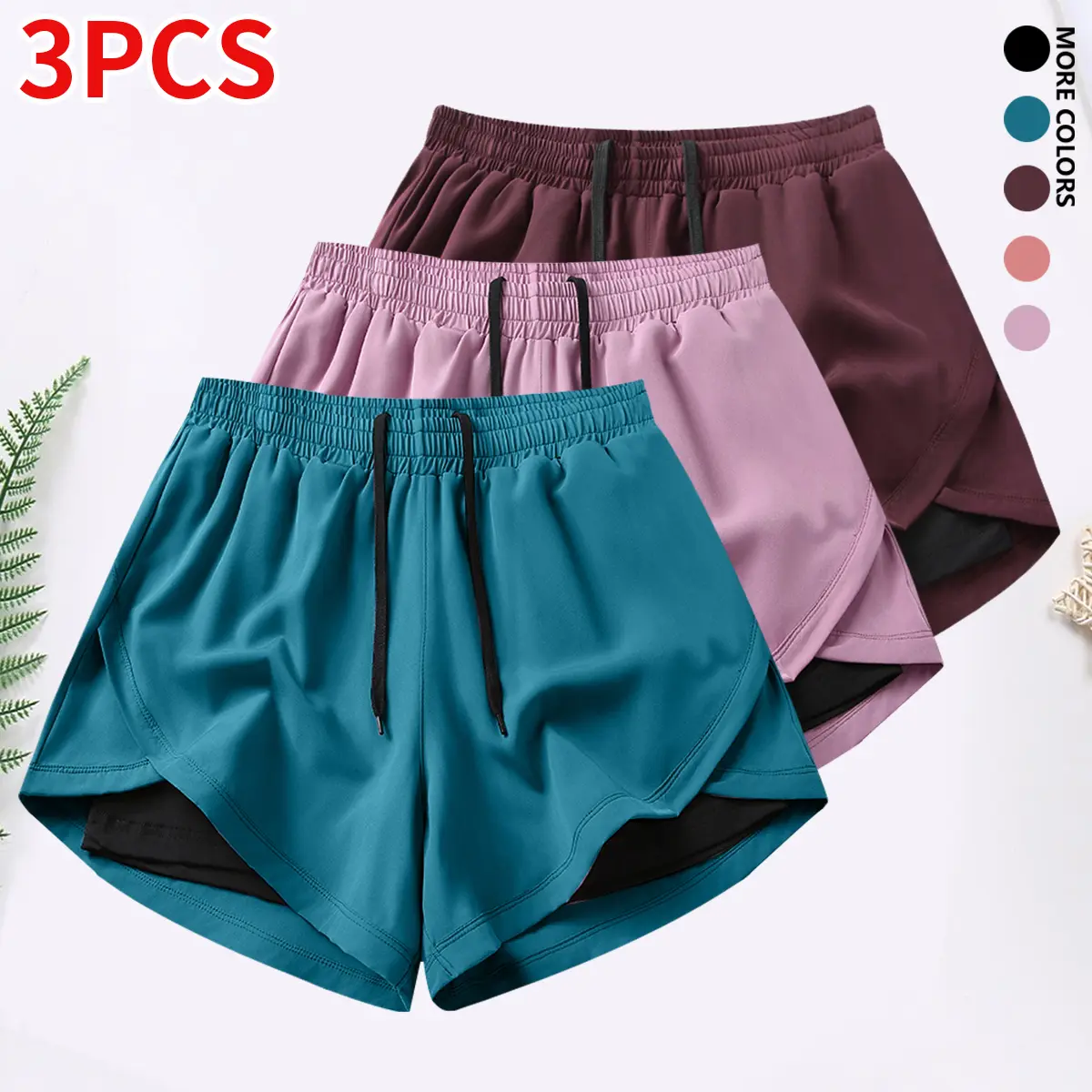 3-piece women’s casual athletic shorts set featuring built-in lining, drawstring, and elastic waistband — suitable for running, fitness, and outdoor activities; running gear | casual sportswear, women’s shorts, summer bottoms 3-piece women’s casual athletic shorts set featuring built-in lining, drawstring, and elastic waistband — suitable for running, fitness, and outdoor activities; running gear | casual sportswear, women’s shorts, summer bottoms