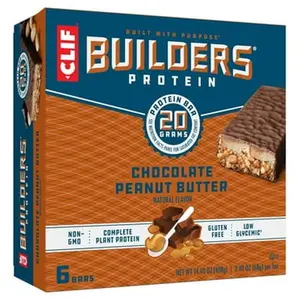 CLIF Builders Chocolate Peanut Butter Flavor Protein Bars - Gluten-Free, Non-GMO, Low Glycemic - 20g Protein - 2.4 oz. (6 Pack)