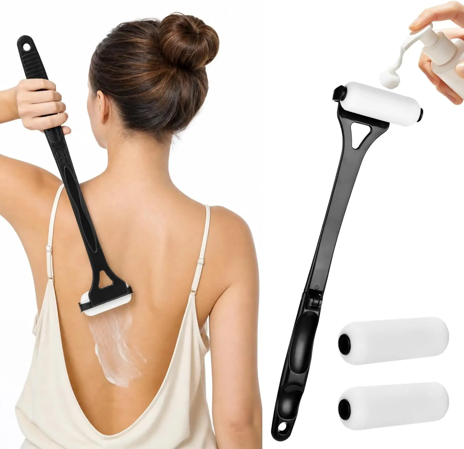 Lotion Applicator for Back, 18" Long Handle Back Lotion Applicator with Curved Design, Body Cream & Sunscreen Applicator Stick for Hard-to-Reach Areas, Skin Care Tool for Men & Women