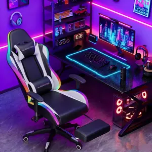 【Wider Seat】Mr IRONSTONE Gaming Chair with Speakers and Rgb Lighting Ergonomic Massage Computer Gaming Chair with Broaden Cusion and Footrest High Back Video Game Chair for Adults Kids Boyfriend Father's Gift, Blue Black and Pink, dealsforyoudays