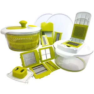 Dicer and Chopper 16 Piece Plastic Veggie Mandoline Slicer with Julienne Grater with Interchangeable Blades and Storage Lids