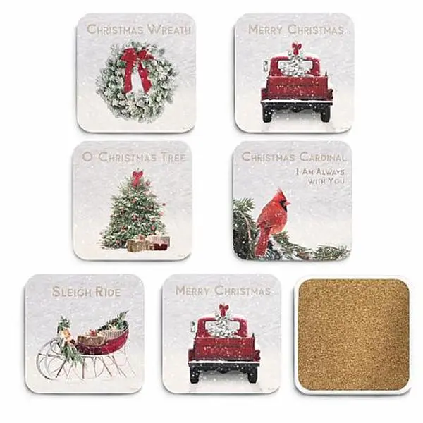 Courtside Market Christmas Wreath 6-piece Ceramic Coaster Set
