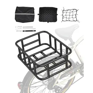 VEVOR Rear Bike Basket, Medium Bicycle Basket with Cargo Net, Liner & Waterproof Cover, Heavy Duty Bike Back Basket for Adult Women/Men Carrying Dogs, Pets, Fruit & Grocery, Mounting Tools Included