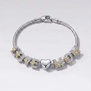 925 Silver-plated 26 Alphabet Initial Letter A-Z Jewelry Charms, DIY Beads fits for Bracelet Necklace, Perfect Gifts for Women Family Friends