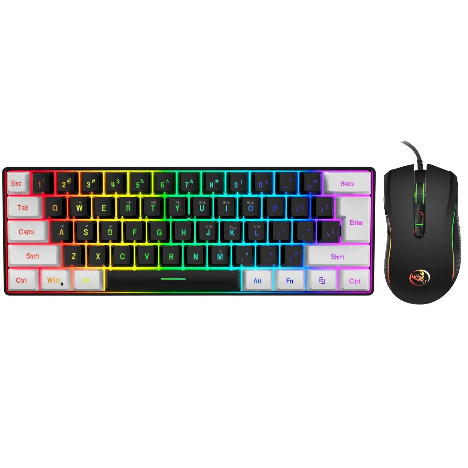 HXSJ 60% Wired Gaming Keyboard & Mouse, Combo Numpad & Mouse Set, Backlit Keyboard, USB Type-C Connection Gaming Keyboard & Gaming Mouse, 3200 DPI True RGB Mechanical Feel for PC Gamers Gaming PC Accessories