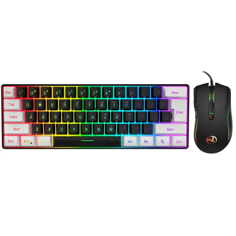 HXSJ 60% Wired Gaming Keyboard and Mouse Set, Backlit Keyboard & Gaming Mouse, USB Type-C Connection, 3200 DPI True RGB Mechanical Feel for PC Gamers, PC Gaming Accessory