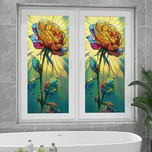 Sunflower Pattern Glass Sticker, 1 Count Static Cling Window Privacy Film, Decorative Sticker for Home Living Room Bedroom Bathroom, Ornaments