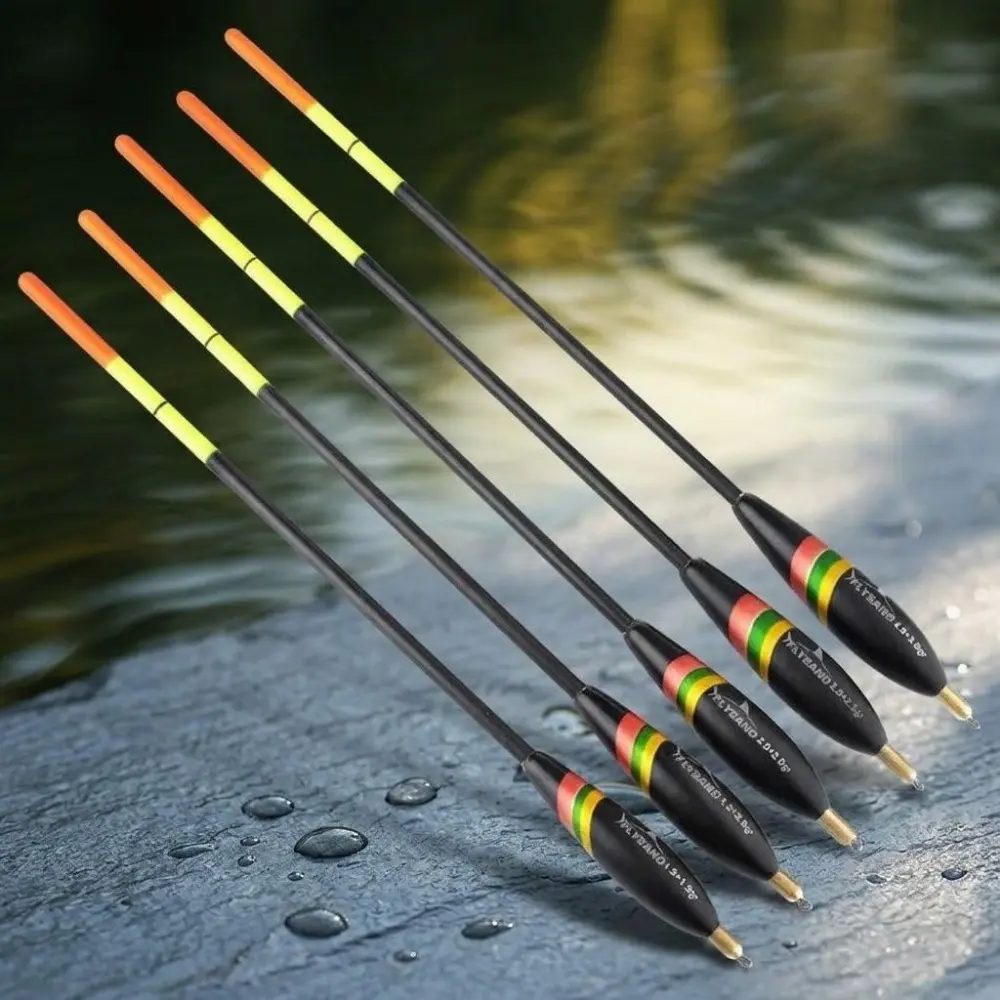 5-Pack Balsa Wood Fishing Floats Set, High Sensitivity Bobbers for Night Fishing Saltwater Freshwater Offshore. Durable Multi-Size Floats Universal Tackle for Various Fishing Scenarios.