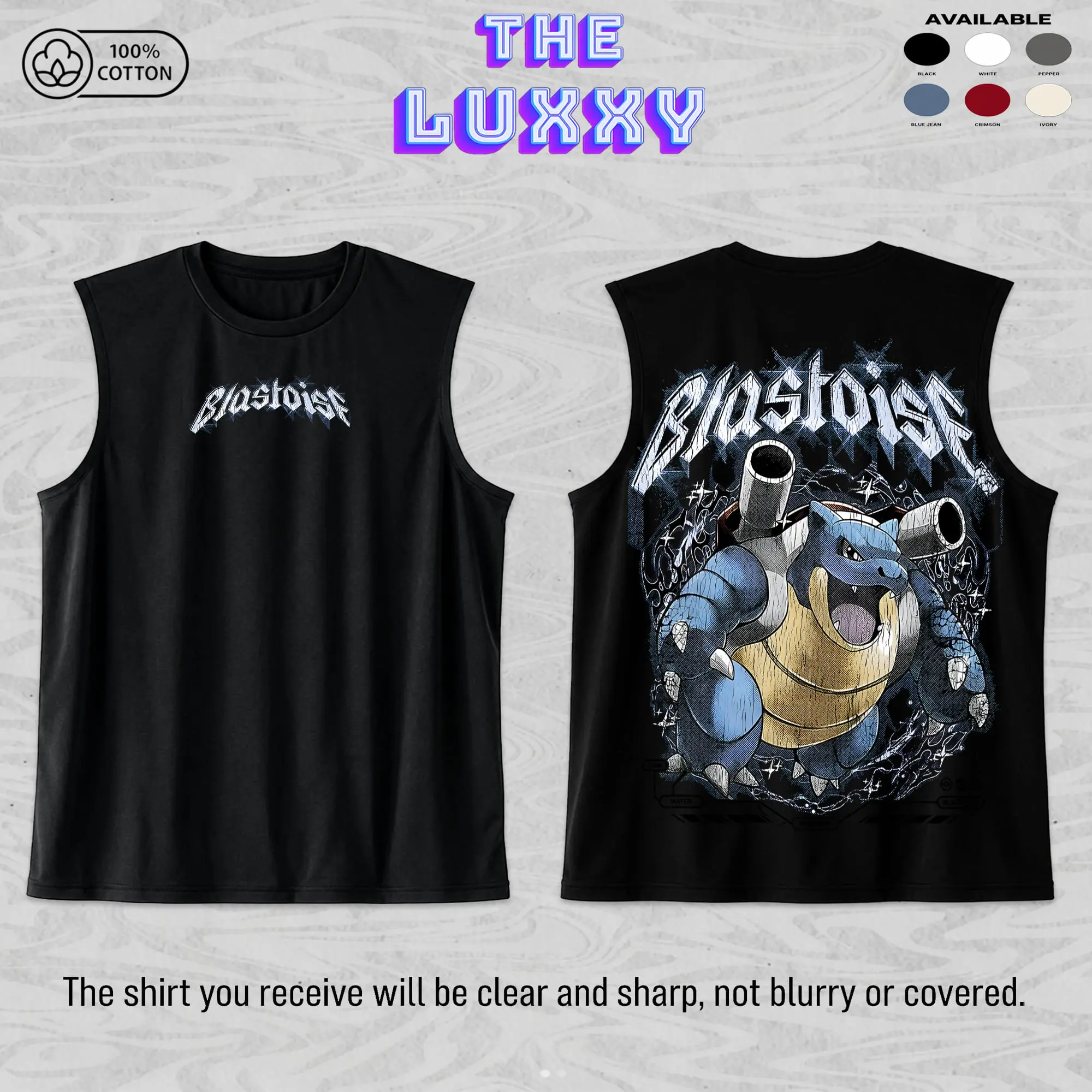 Blastoise Unisex Cotton Premium Comfort Colors Tank Top, Pocket Monster Anime Merch, Grunge Cotton Comfort Tank Top, Anime Aesthetic Gift, Gym Tank Top, Anime Gym Tank Top