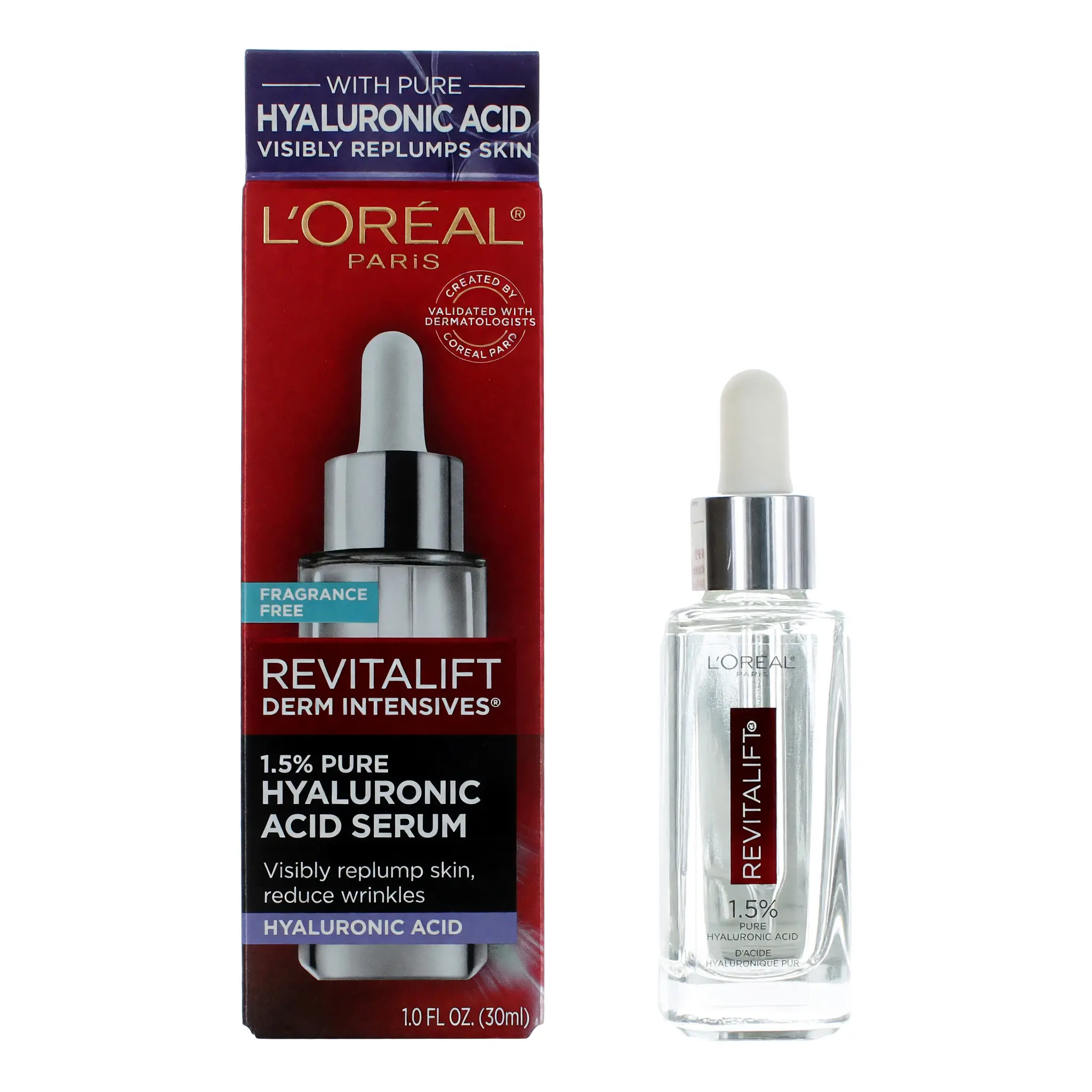 L'Oreal Paris Revitalift Derm Intensives, 1oz 1.5 pct Pure Hyaluronic Acid Serum - Hydrating, Moisturizing Face Care for Skin Repair