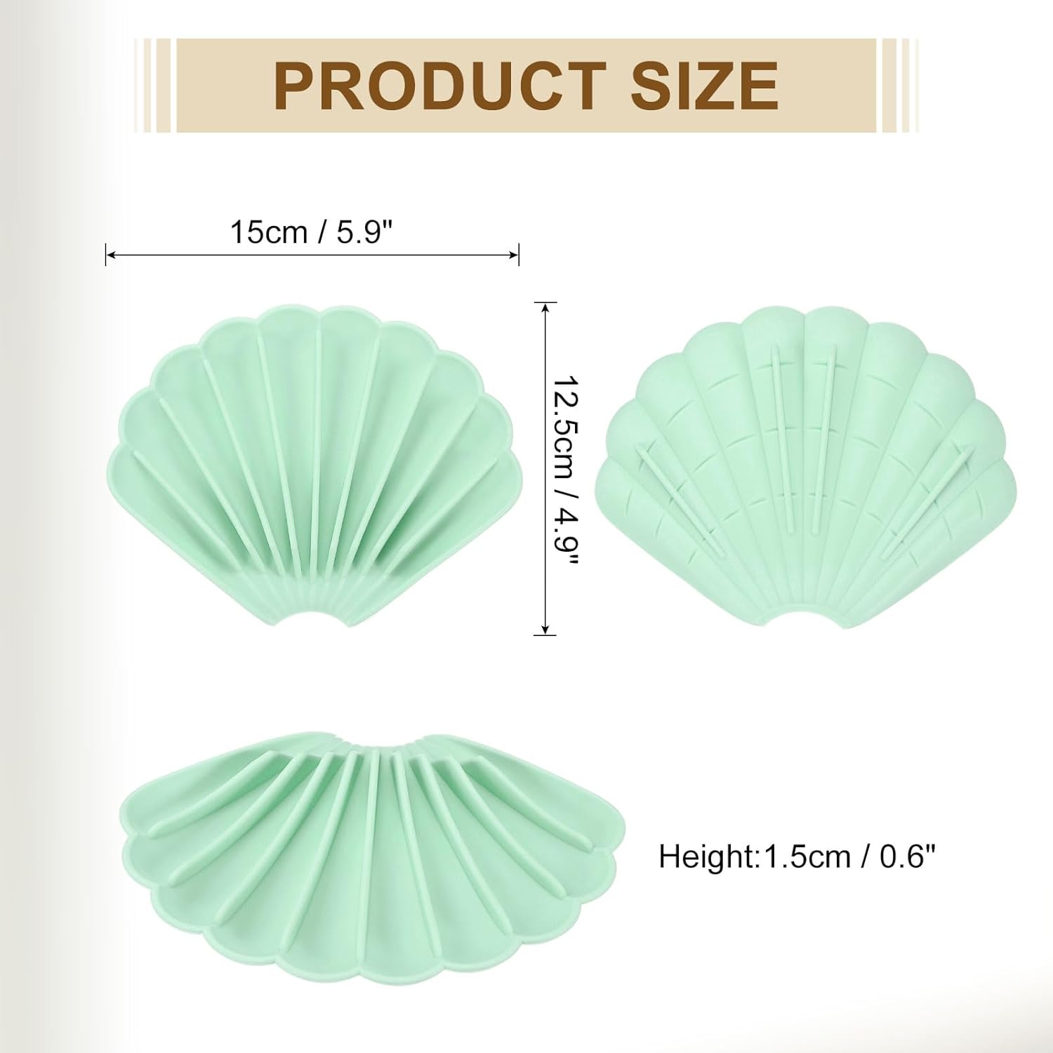 2Pcs Small Soap Dish, Silicone Bathroom Soap Holder Shell Shape Bar Soap Dish Self-Draining Soap Tray for Shower, Bathroom, Kitchen, Counter Top (Light Green)