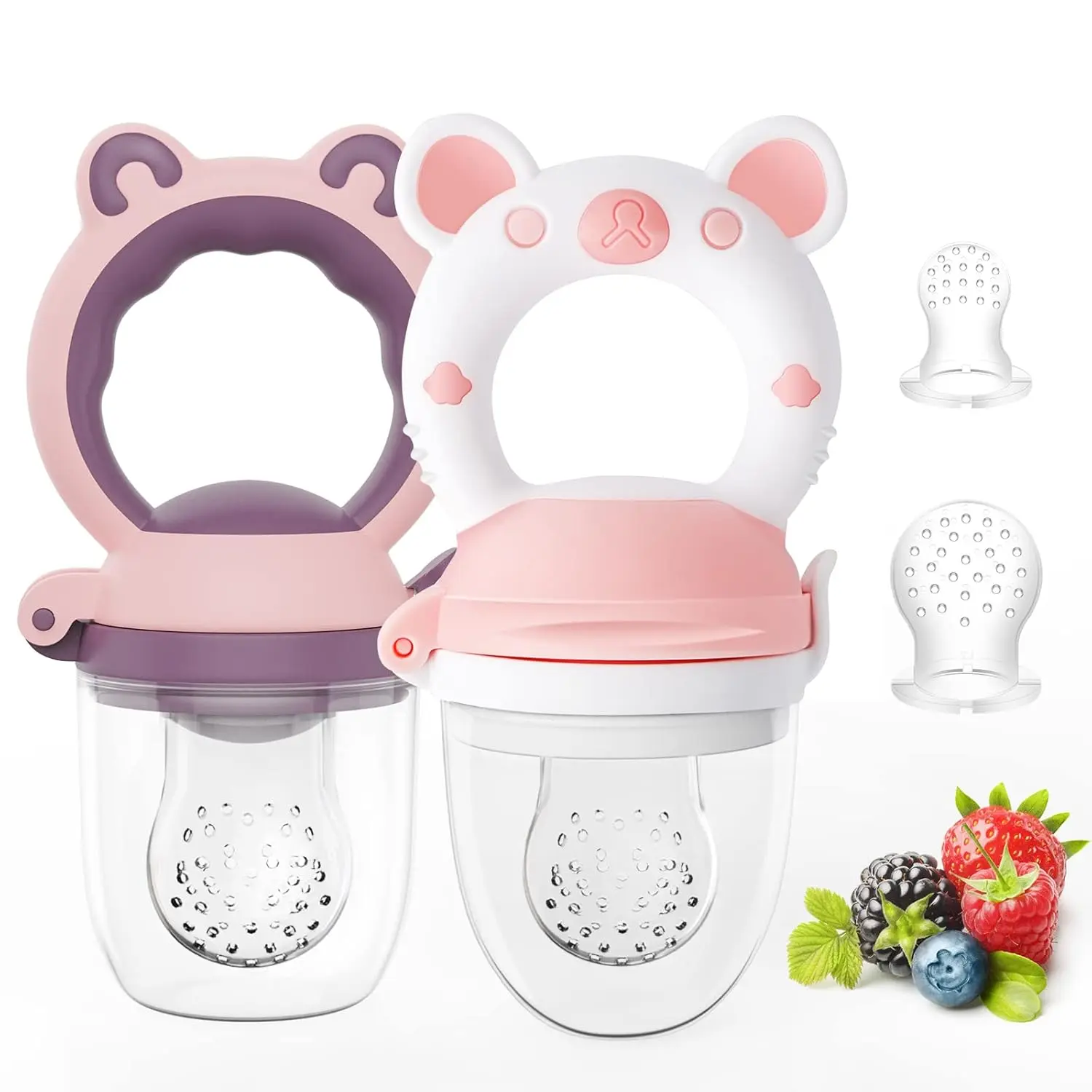 Baby Fruit Feeder Pacifier 2-Pack - BPA-Free Silicone Teether Nibbler, Safe Solid Food Introduction Tool for 4+ Months Infants, Teething Relief Accessory