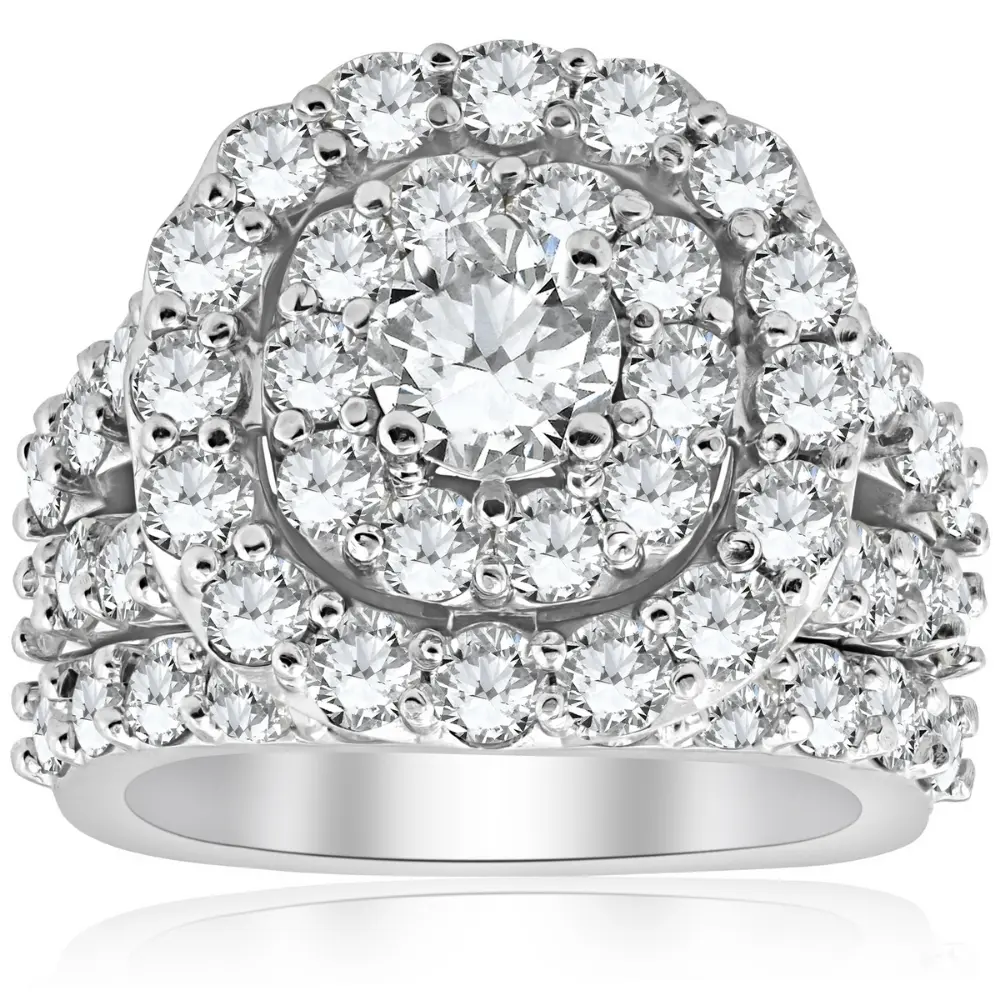 4 1/3 ct Diamond Cushion Double Halo Engagement Ring Wedding Set 10k White Gold