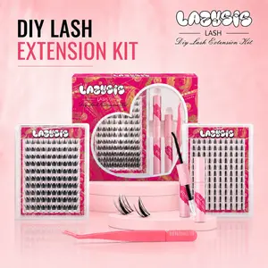 Lazysis DIY Lash Extension Kit Mixed Styles, Wispy Cluster Lashes Set with Natural Look, Easy to Apply Long Lasting Lightweight Lash Extensions, Soft Fluffy Invisible Band Lashes for Cat Eye Volume Glam Makeup mink fake outdoorfun summervibes