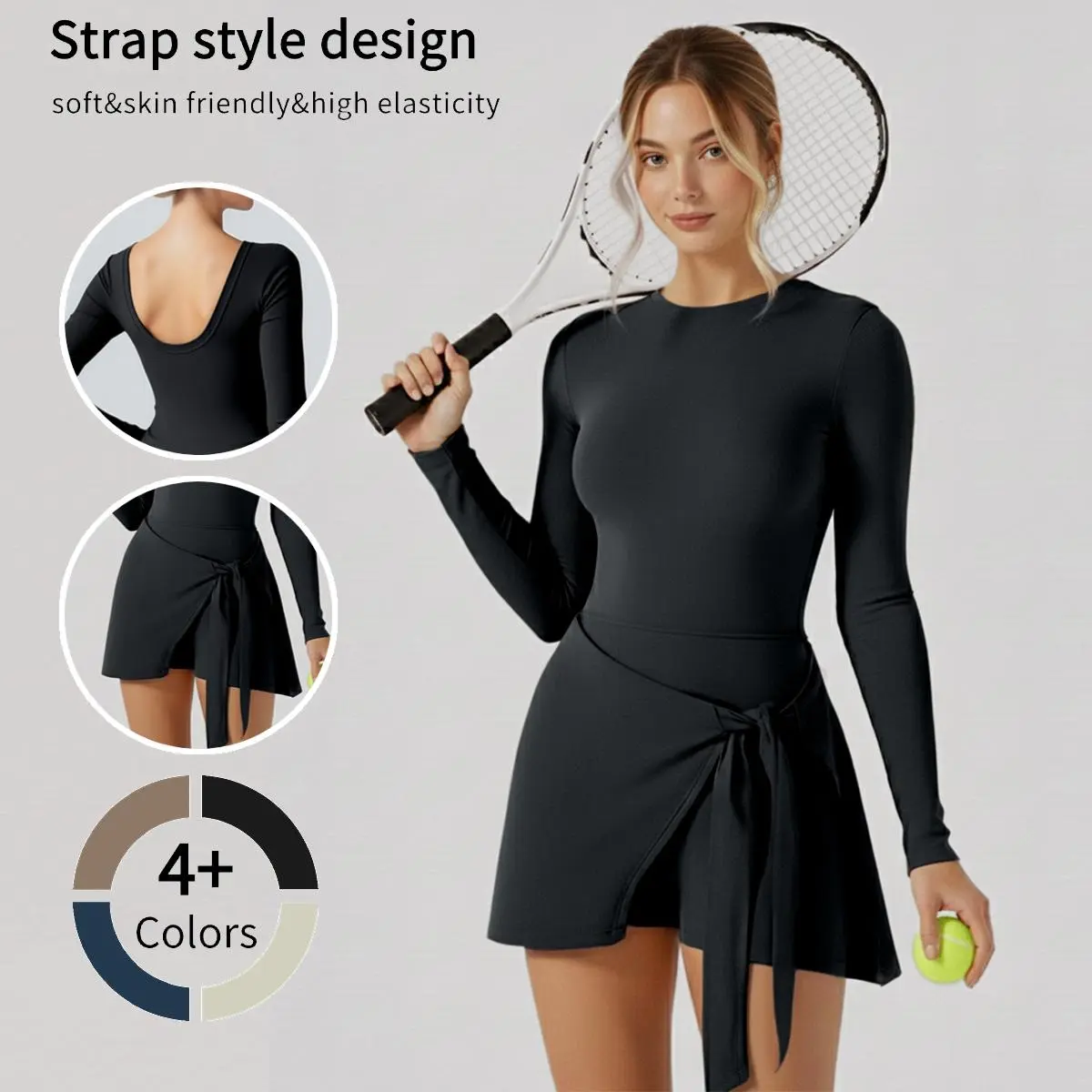 Vitalinovo Female Long-Sleeve Activewear Dress - High-Neck Solid Workout  Athletic Dress with Wrap Skirt, Built-In Shorts, 92% Nylon 8% Elastane,  Machine Washable for Tennis, Golf - TikTok Shop
