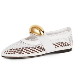 VIMISAOI Ballet Flats for Women Round Toe Mesh Ballerina Shoes Mary Jane Flat Buckle Strap  Sandals  Shoes Women Trendy Shoes