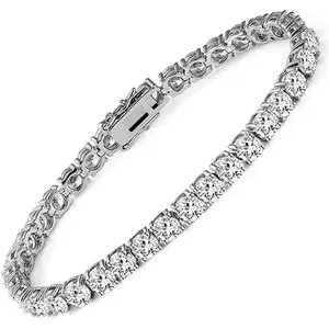 18k White Gold Plated CZ Tennis Bracelet, 4MM Cubic Zirconia Charm Bracelet for Women Men