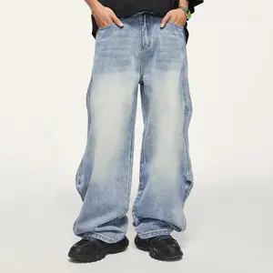 Inflation baggy pants Street Wave Niche Design Jeans American Street Fashion Casual Denim Pants Pull On Menswear Streetwear  Blue streetwear Valentine's Day