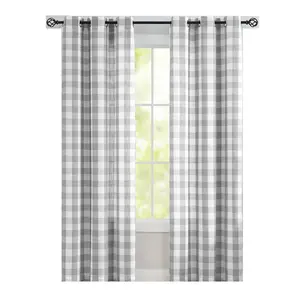 Gray Plaid Sheer Polyester Eyelet Curtain - Checkered Weave, Multi-Size, Country Charm Style, Cozy Texture for Living Room, Bedroom (Checkered Print Stuff)