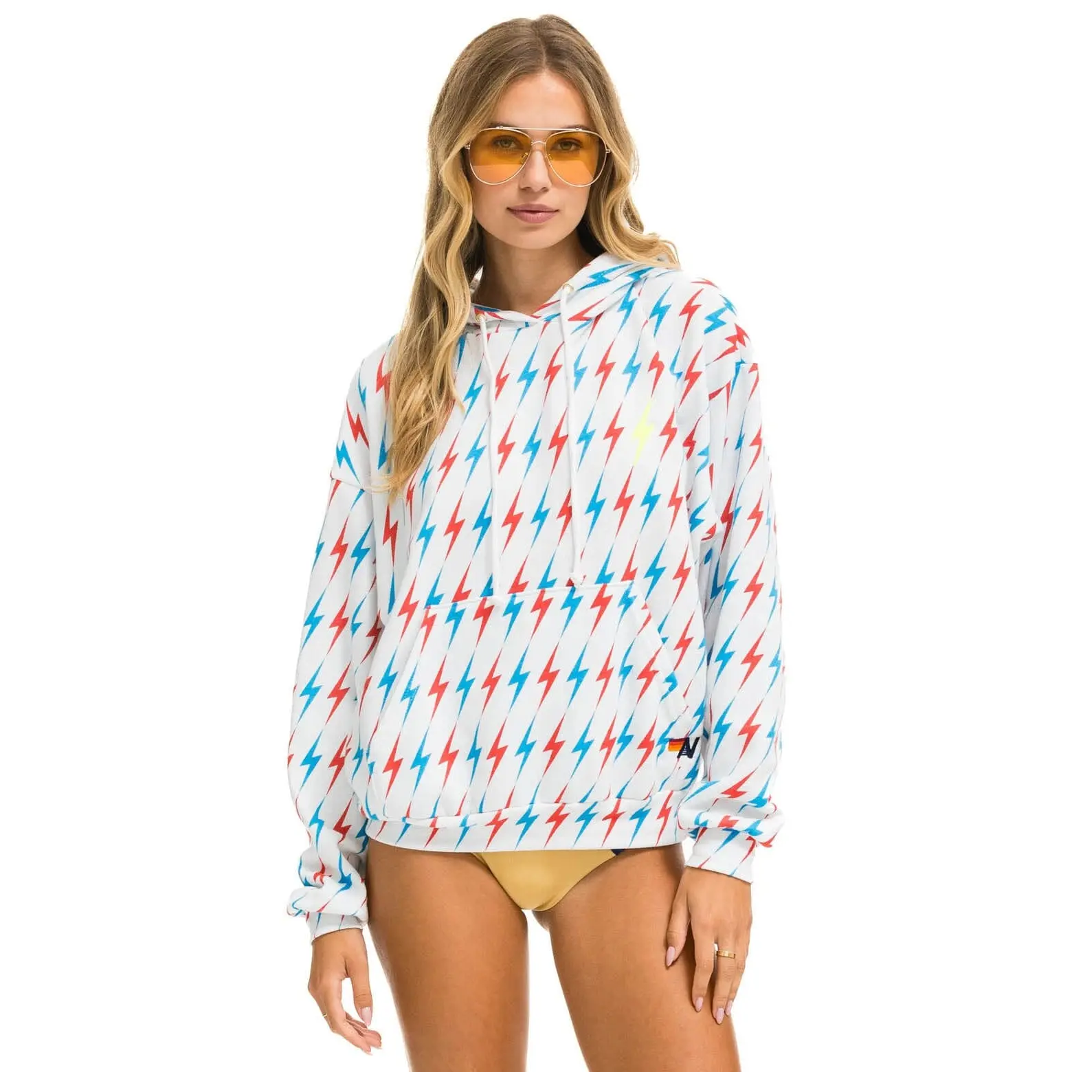 AVIATOR BOLT W/ BOLT EMBROIDERY RELAXED PULLOVER HOODIE - WHITE // USA