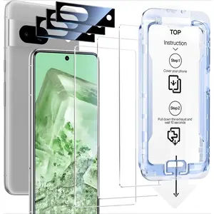 F-PCS06 [3+3 Pack for Google Pixel 8 Screen Protector with Camera Lens Protector, Finger Print Reader Compatible, Fast & Easy Installation, Clear 9H Tempered Glass Film, Alignment Frame