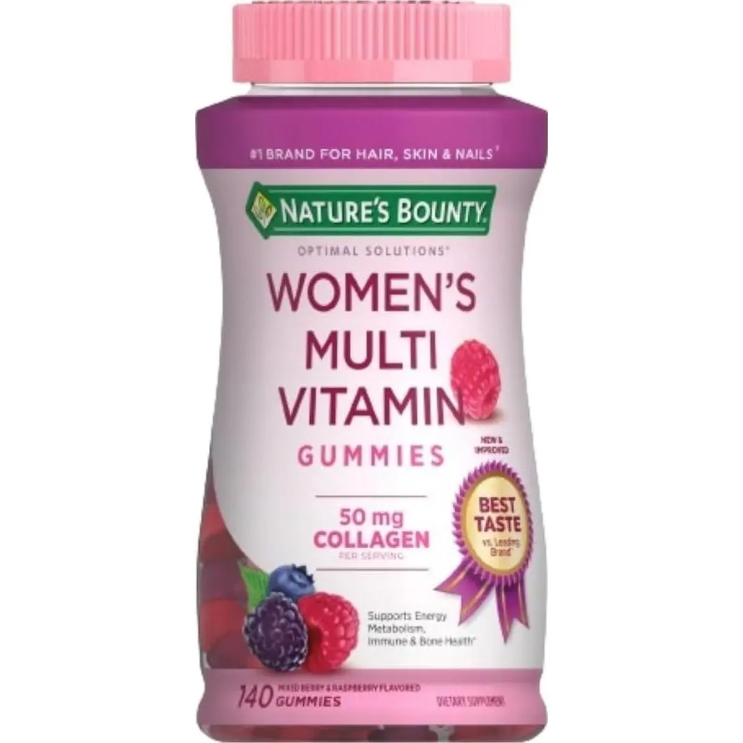 Nature's Bounty Optimal Solutions, Women's Multivitamin Gummies for Immune Support, Cellular Energy Support, Bone Health, Raspberry Flavor, 140 Ct, 70 Total Servings