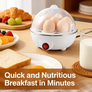 Electric Egg Steamer Boiler, 7 Eggs Capacity with Measuring Cup, 304 Stainless Steel Material, Auto Shut Off Anti-Dry Protection, for Soft Boiled Hard Boiled Steamed Eggs, Dumplings, Compact Portable Space Saving, Suitable for Studio Apartments and Travel