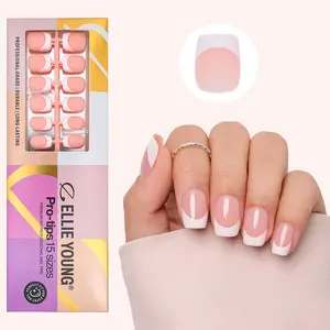 ELLIE YOUNG PRO-TIPS Short Square White French Tips with Nude Base, 150pc Press-On Nails Kit – 15 Sizes, Matte Gel Acrylic Look, Soft Gel DIY Extensions Matte False Nails
