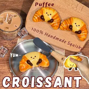 JC Croissant Food-grade Silicone Squishy, Creamy Soft Adhesive Toy, Taba Squishy, Happy Game Pinching Toy, Slow Rebound, Stikcy