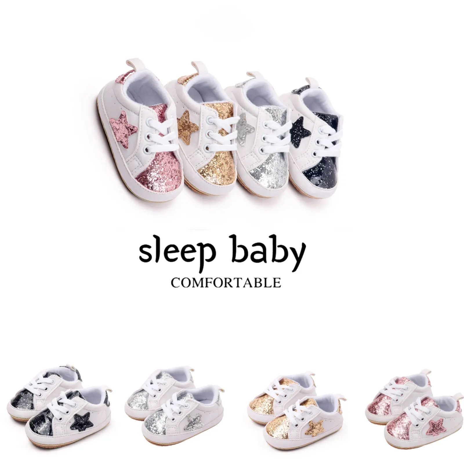 Baby Sneakers with Sequin Laces, Non-Slip Infant Walking Shoes for 0-18 Months, Spring & Fall Wear, Walking Shoes Babies, Sequins, Toddler Shoes, Kids Shoes