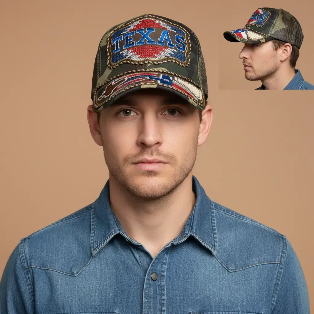 Texas Rhinestone Camouflage Trucker Cap