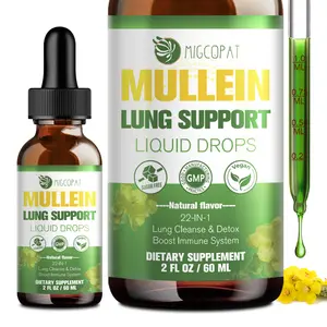Migcopat Mullein Lung Support Liquid Drops 22-in-1 Lung Cleanse Detox & Immune Boost with Thyme Elderberry NAC Natural Herbal Supplement 2 fl oz Healthcare Fitness Capsule Dietary