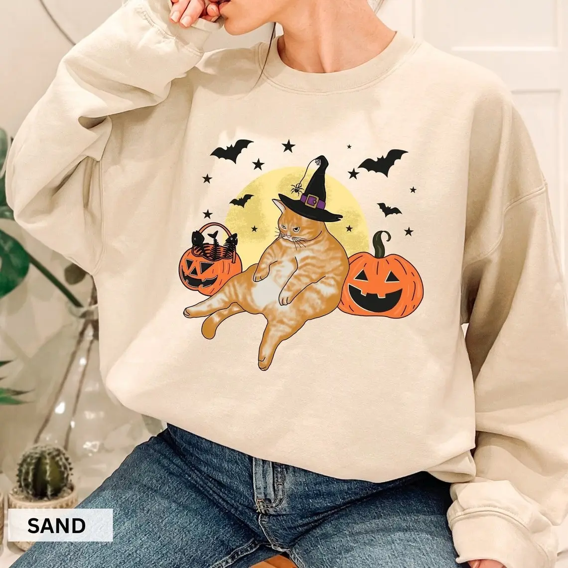 Halloween Grumpy Cat Sweater, Orange Cat Sweatshirt, Cat Crewneck, Spooky Cat Sweater, Funny Cat Pullover, Cat Mom Gift, Cute Pumpkin Kitty Chonk, Funny Halloween Gift, Grumpy Chonk Shirt