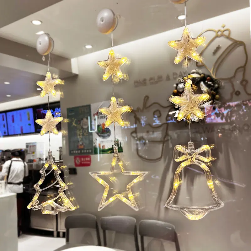 Set of 3 LED Star Window Lights - Christmas Tree Hanging Ornaments for Festive Home & Holiday Decor