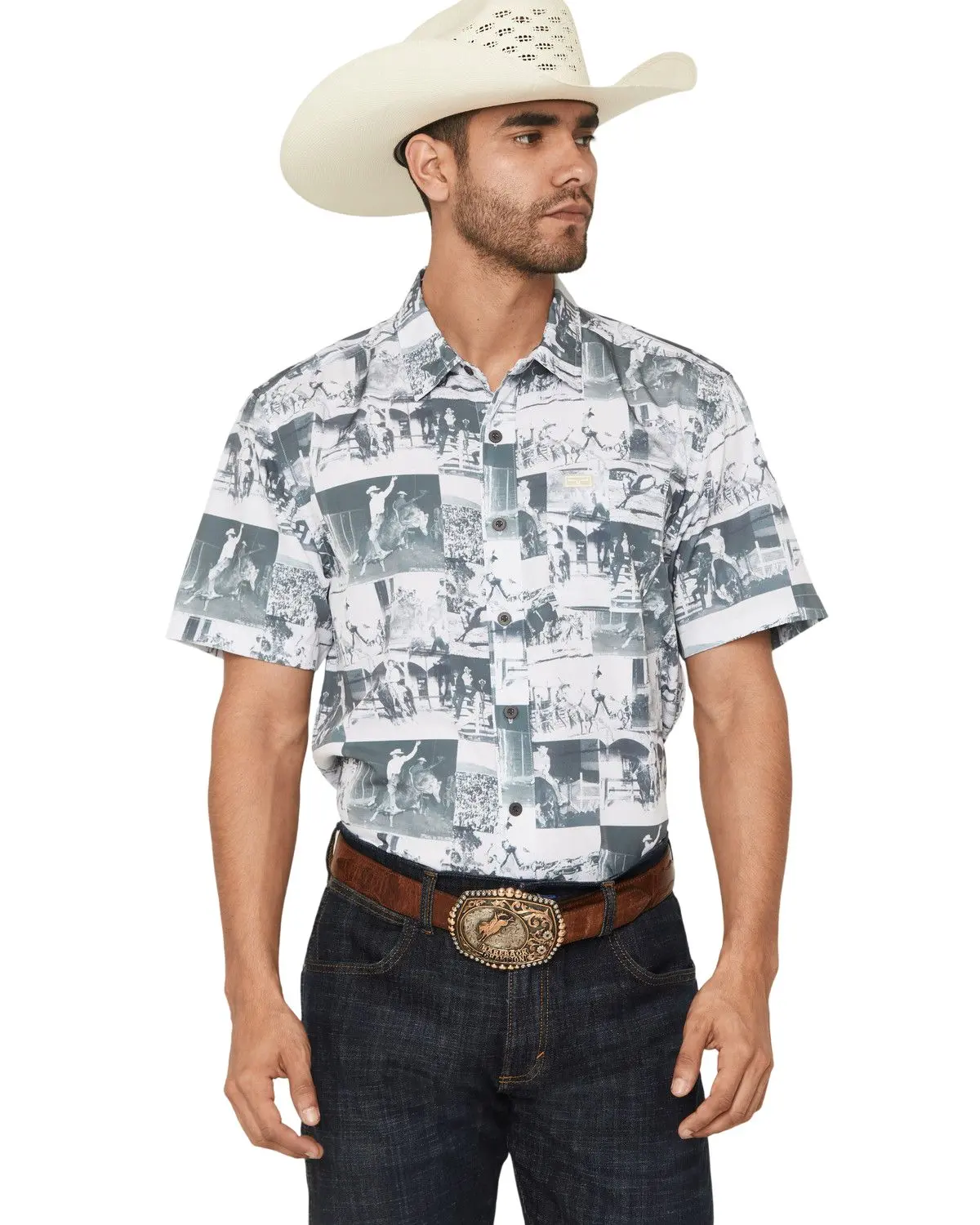 Kimes Ranch Men's Men'S Dunn Cowboy Print Short Sleeve Button-Down - Mds0000084-Wht