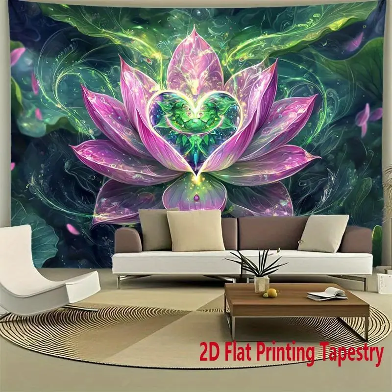 2D Flat - 2D Flat - A 2D Flat Printed Tapestry Featuring a Bohemian Yoga Meditation Design Made of Polyester. It Showcases a Heart Lotus Pattern, Ideal for Spiritual Awakening. This Wall Hanging Is Perfect for Decorating Homes, Living Rooms