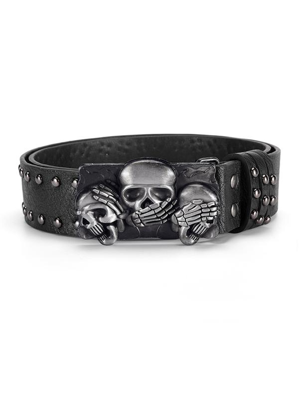 Unisex Skull Head Design Belt, Unique Style Leather Waistband, Fashion Personalized Clothing Accessory, Men and Women Belts, Trendy Exquisite Belt