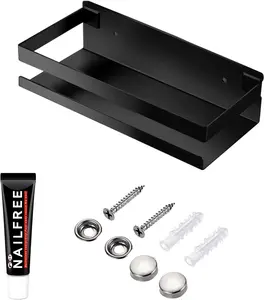 Rustproof Metal Storage Floating Shelves Wall Mounted Rectangular Shelf for Bedroom,Bathroom, Living Room, Kitchen, and Laundry Room,-Free Wall-Mounted Shelves7.9 Inch Black