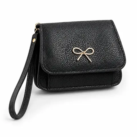 Women's Bow Elegant Fashion Wallet - Plain Chic PU Leather Slim Casual Small Packet Wallet, Sleek Look, ID Window, Multiple Card Slots, Less Bulk, Gift-Ready Cute Compact for Cash & Everyday Carry