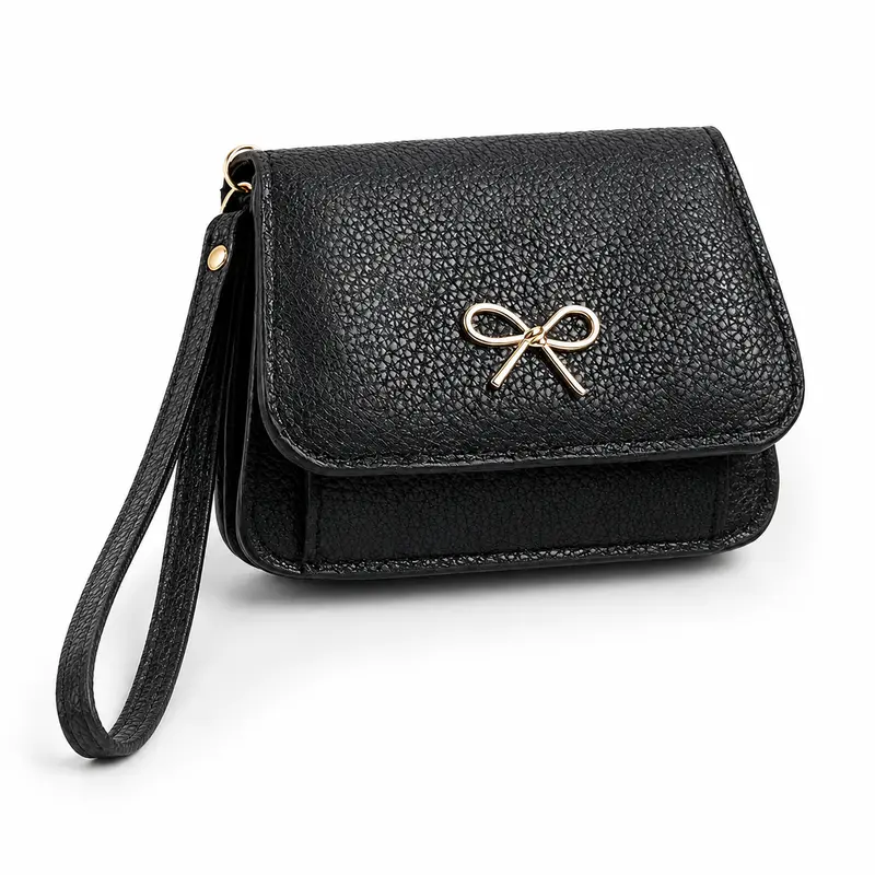 Women's Bow Elegant Fashion Wallet - Plain Chic PU Leather Slim Casual Small Packet Wallet, Sleek Look, ID Window, Multiple Card Slots, Less Bulk, Gift-Ready Cute Compact for Cash & Everyday Carry